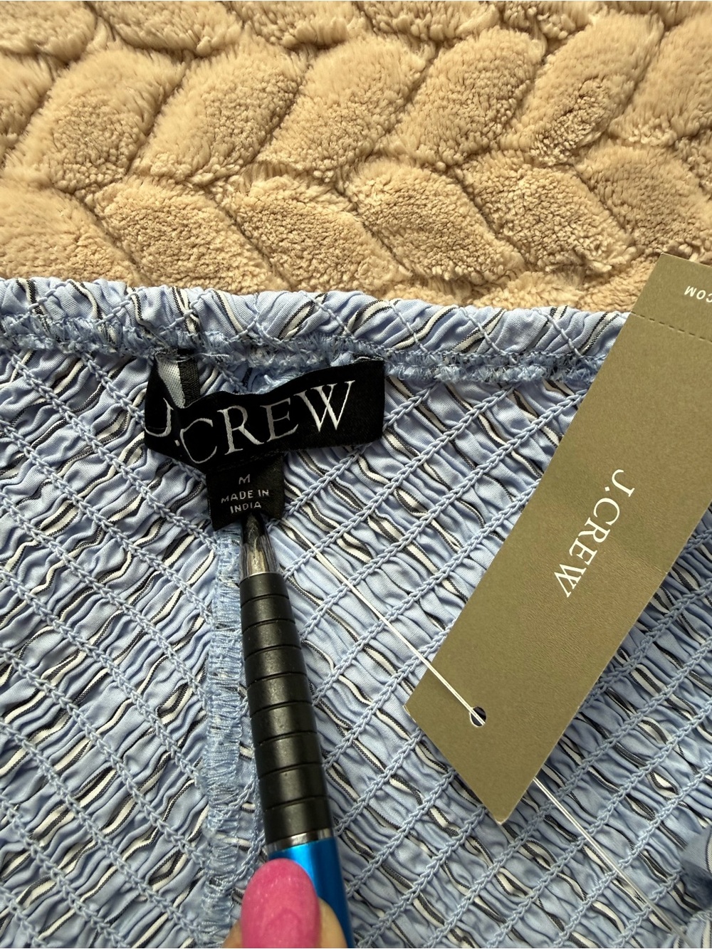 J. Crew Light Blue Halter Smocked Midi Dress in Stripe M - Picture 11 of 14